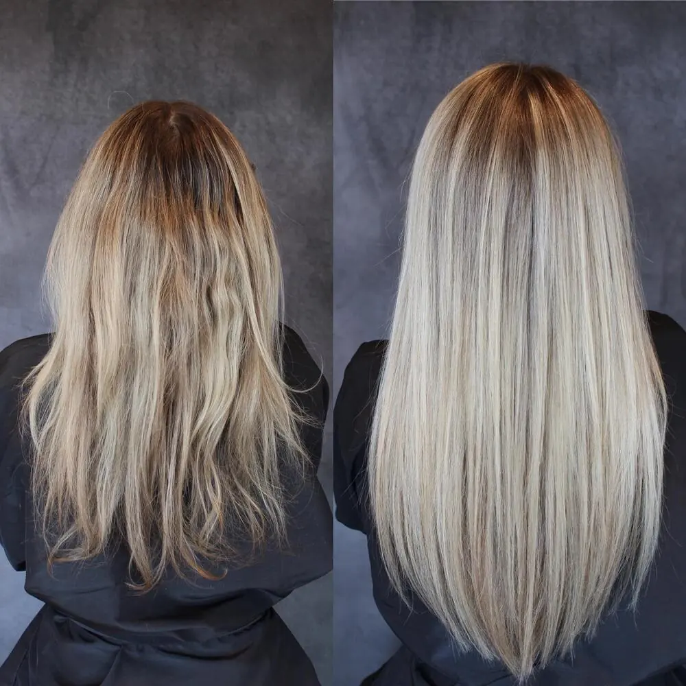 Before and after blonde extensions