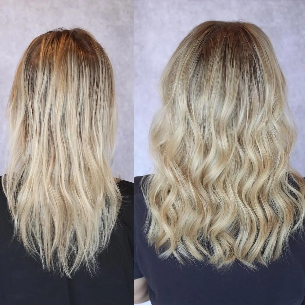 Before and after long blonde hair