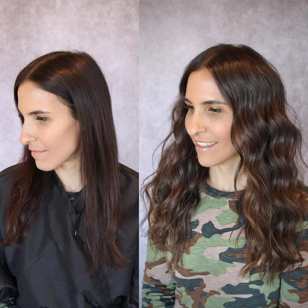Before and after brunette waves